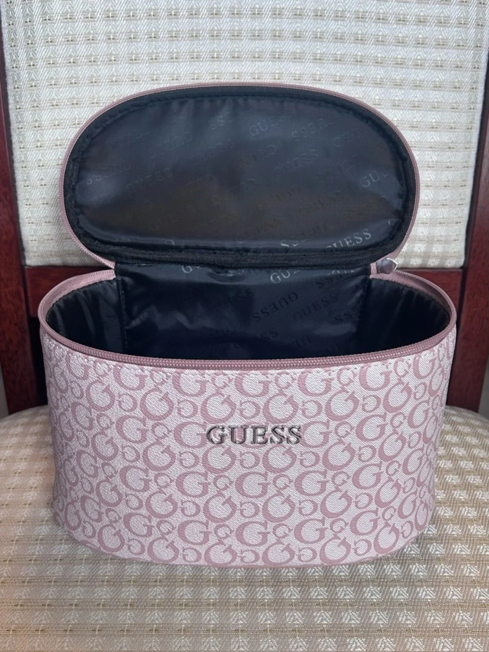GUESS Pink Champagne Faux Leather Cosmetics Travel Bag